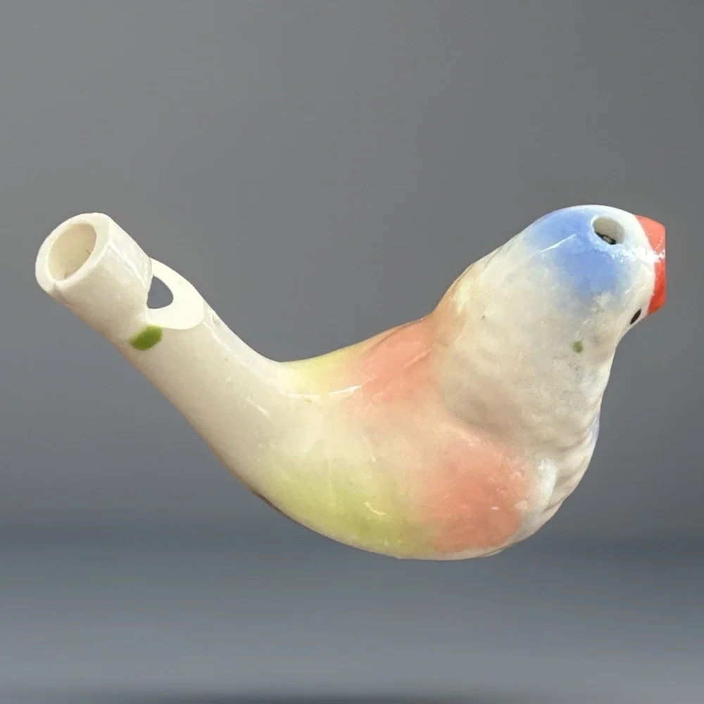 Whistle Ceramic Parrot Bird Whistle Blue Orange White Figurine MCM Style 2